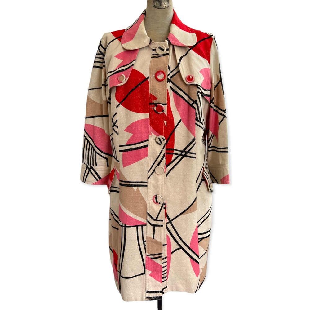 Vintage Alberto Makali 90s Does 60s Shimmery Abstract Lightweight Coat - Picture 3 of 8